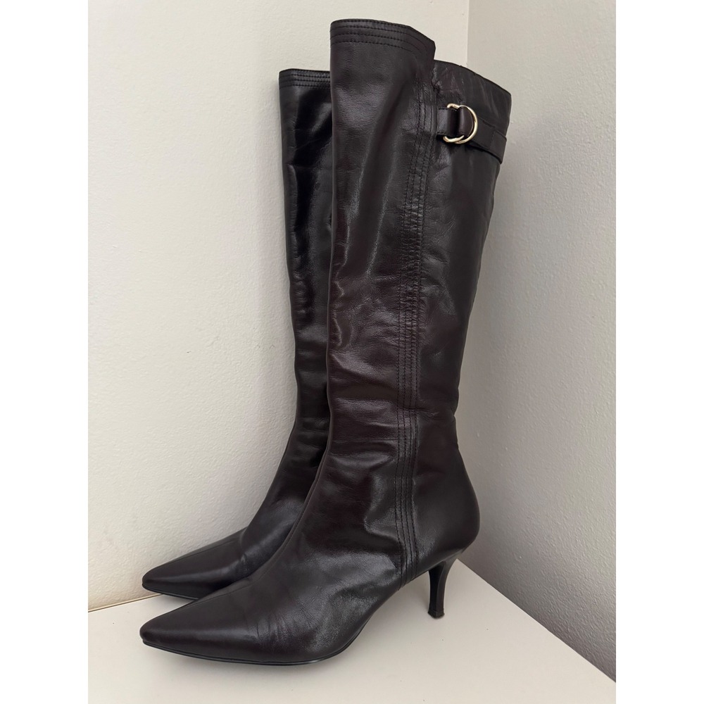 Bandolino Womens Brown Leather Pointed Toe Kitten Heel Knee High Boots Size 7.5M